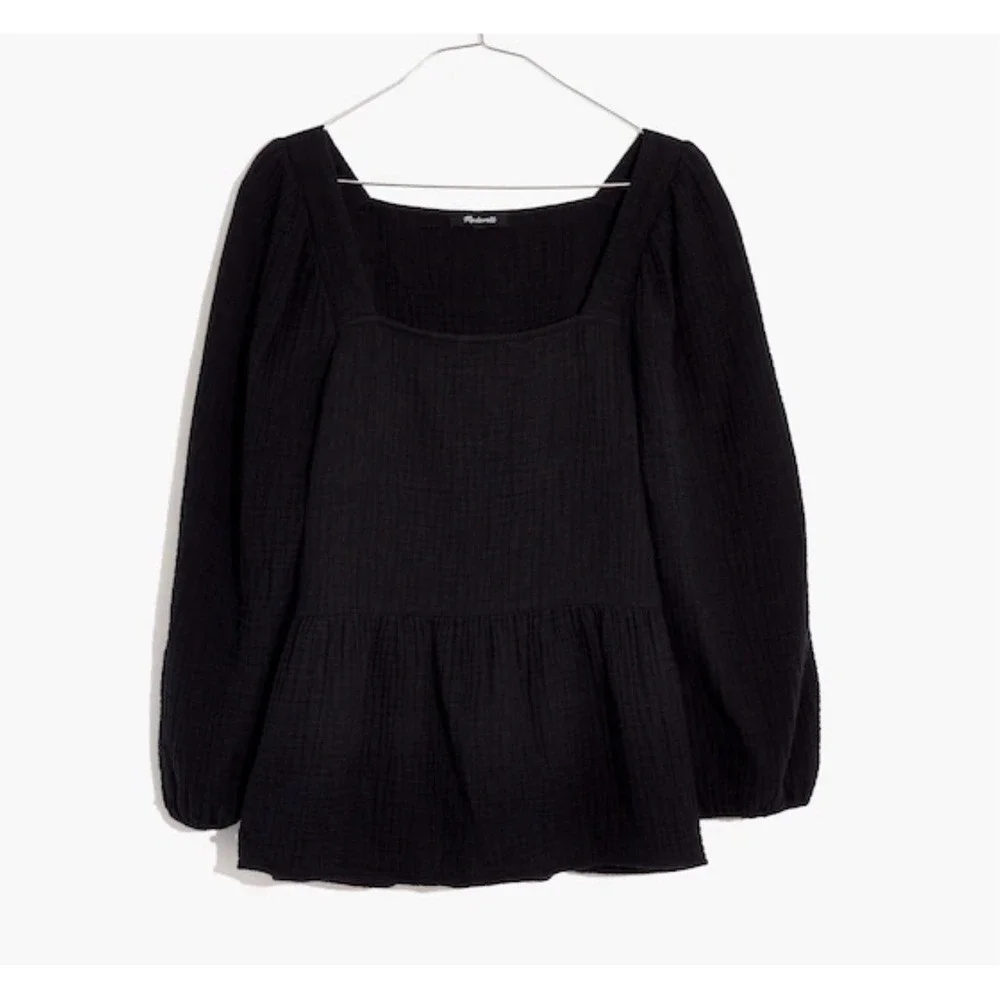 Madewell Puff Sleeve Lightspun Millbrook Peplum Top Square Neck Size‎ M Boho